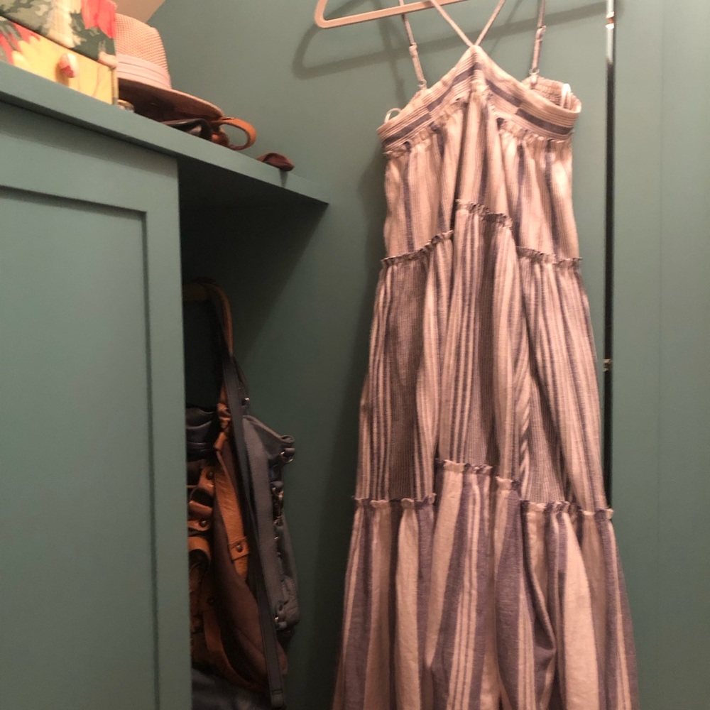 J. Crew Blue and White Striped Maxi Dress